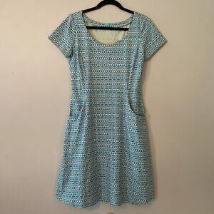 J. McLaughlin Blue White Catalina Cloth Knee Length Dress Women's size Small